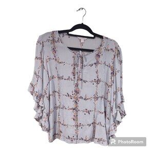 Lauren Conrad Blue Floral Blouse Size XXL